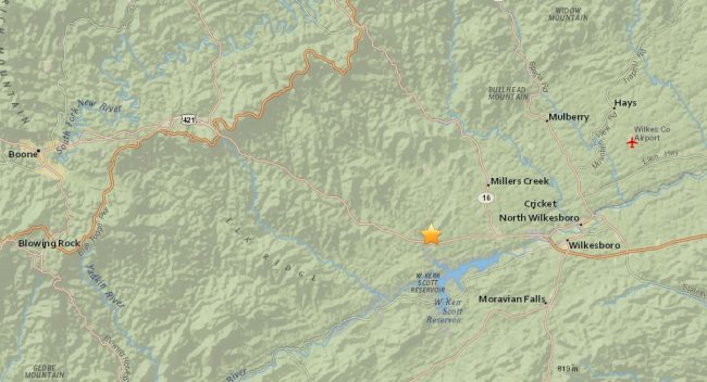 earthquake Wilkes County July 23 map