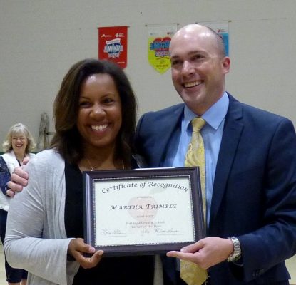 Martha Trimble and Dr. Scott Elliott (during Trimble’s May 13 recognition as WCS Teacher of the Year