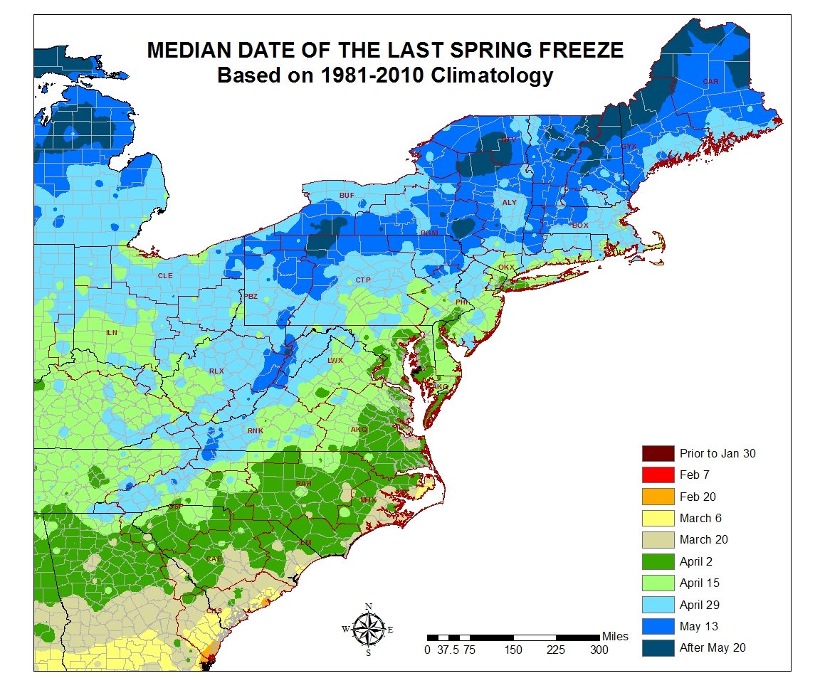 Average Last Dates of Frost/Freeze in Spring