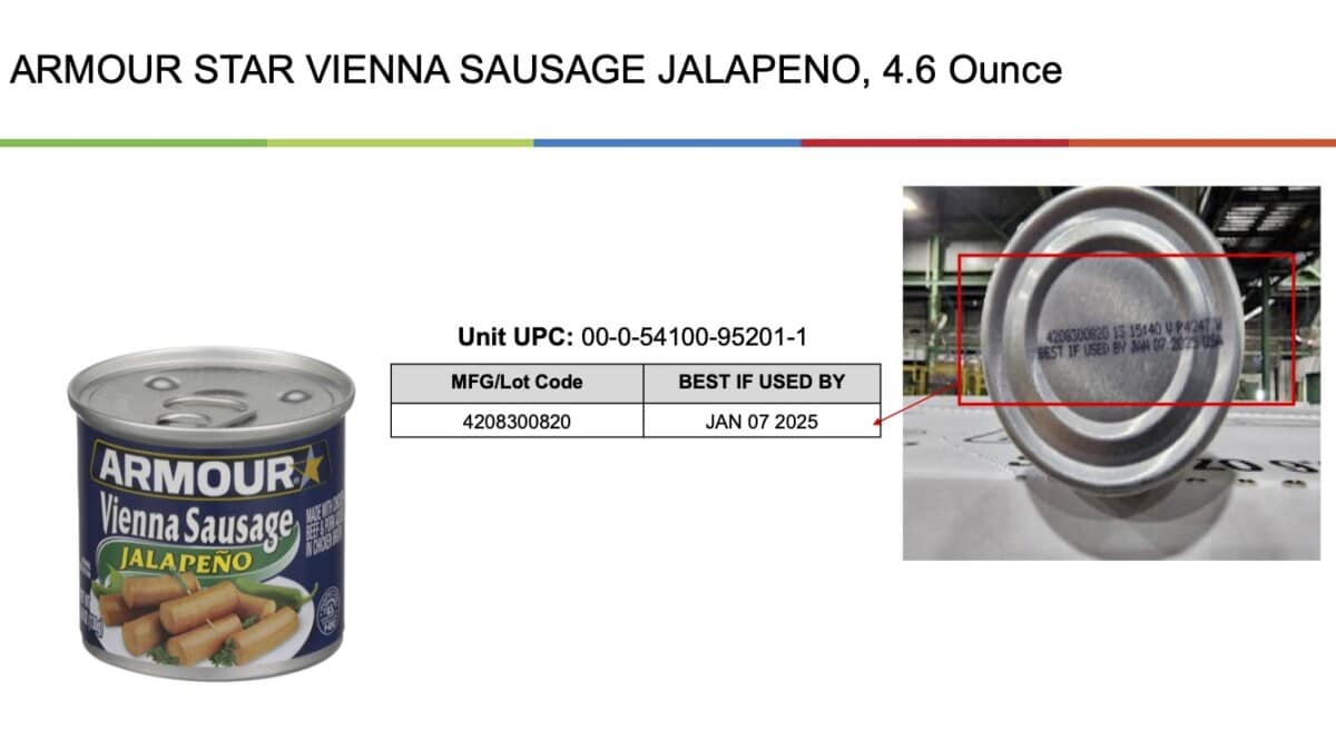 Vienna sausage & canned meat recall due to possible packaging defect