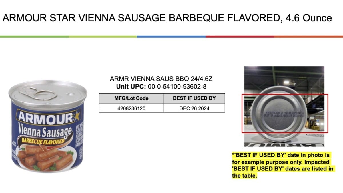 Vienna sausage & canned meat recall due to possible packaging defect