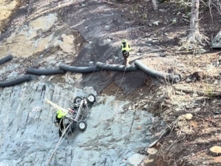 Workers drilling at 105 bridge project February 22 2025