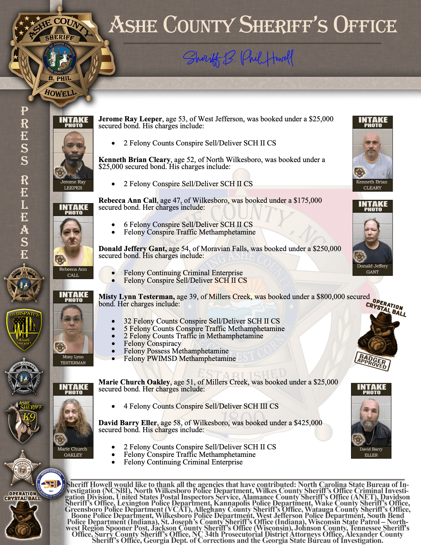 Operation Crystal Ball Wave 2 arrests including Testerman, Eller, Gant, and Call