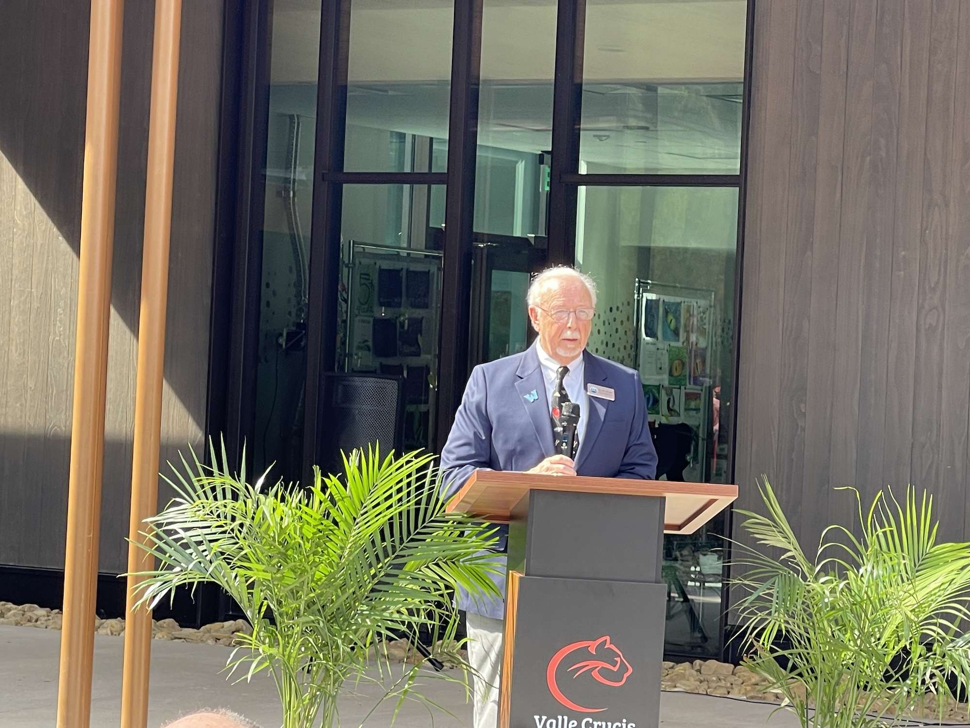 WCS Board of Education Chair Dr. Gary Childers speaks at the Valle Crucis School dedication ceremony.