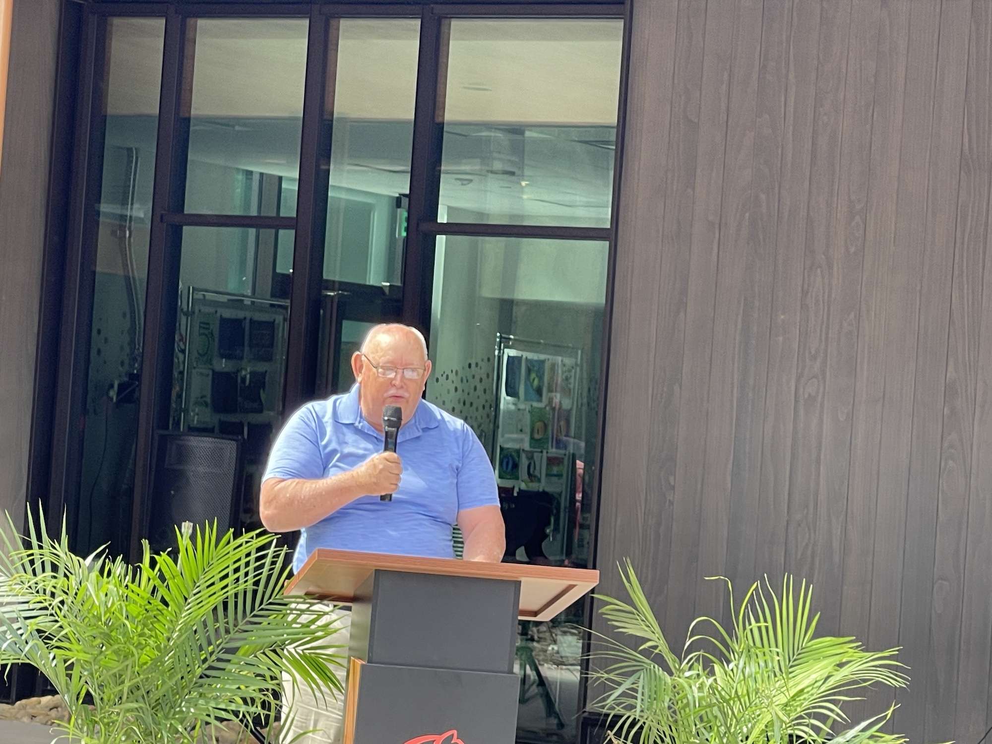 Former WCS Board of Education Vice-Chair Steve Combs speaks at the Valle Crucis School dedication ceremony.