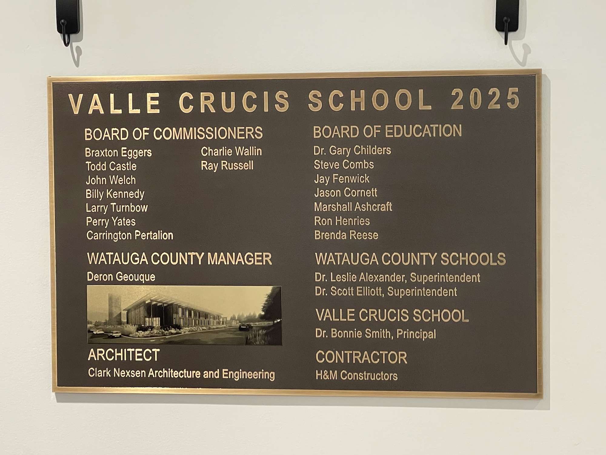 The Valle Crucis School 2025 dedication plaque.