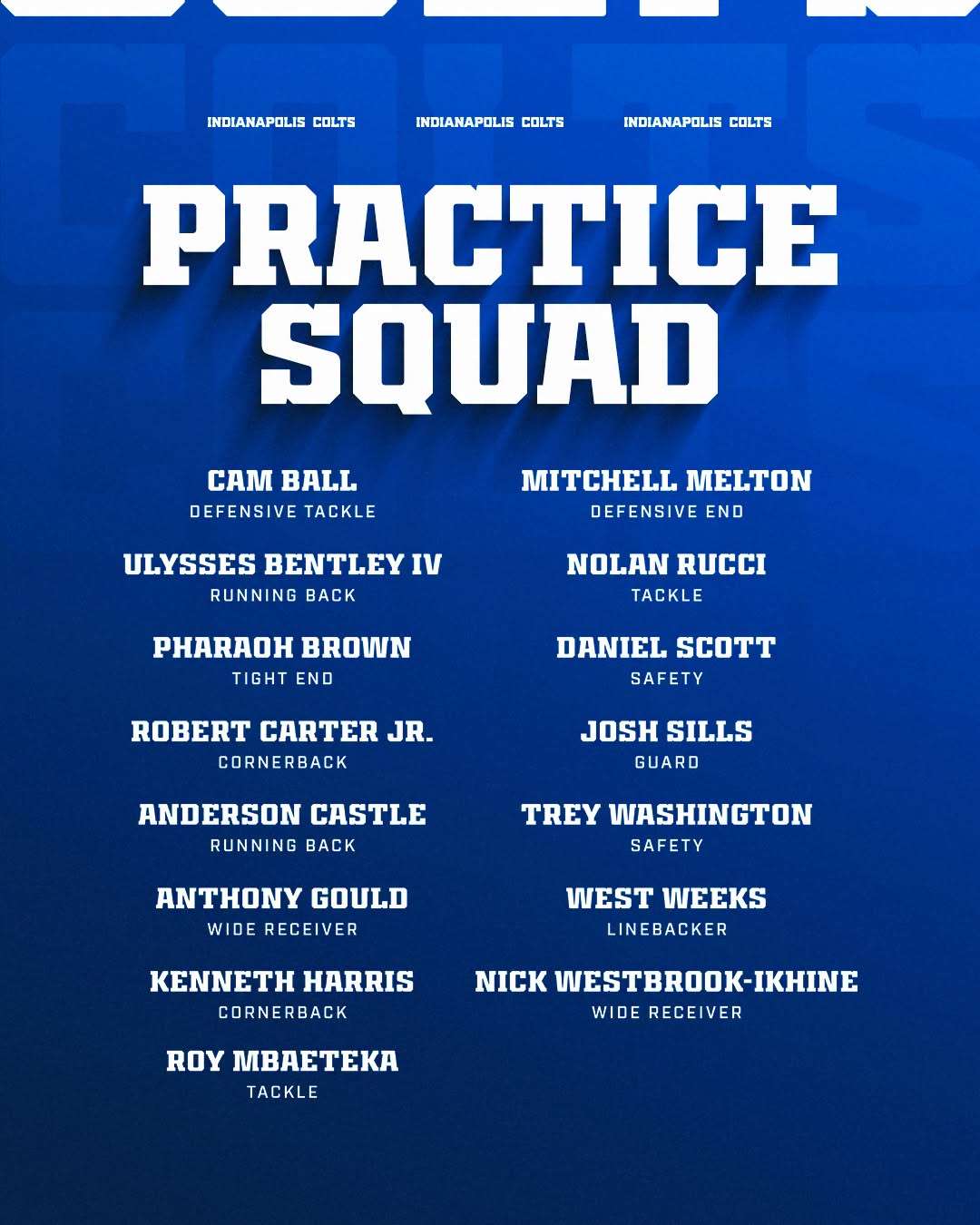 Anderson Castle Makes Colts' Practice Squad