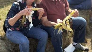 Couple enjoying roasted corn at the Valle Country Fair