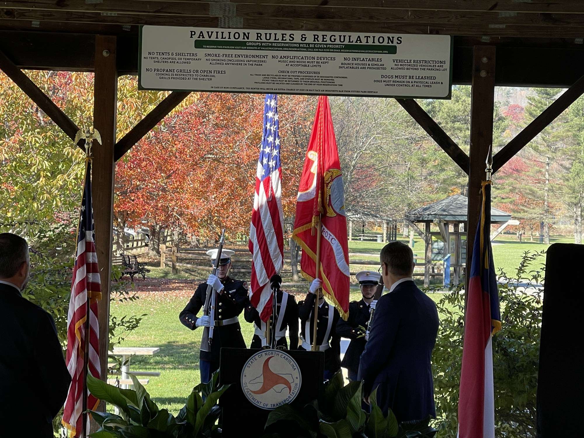 Junior ROTC color guard with flags