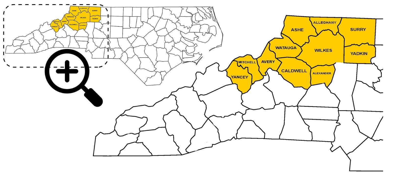 Map of the GEAR UP APEX Northwest service area across Western North Carolina