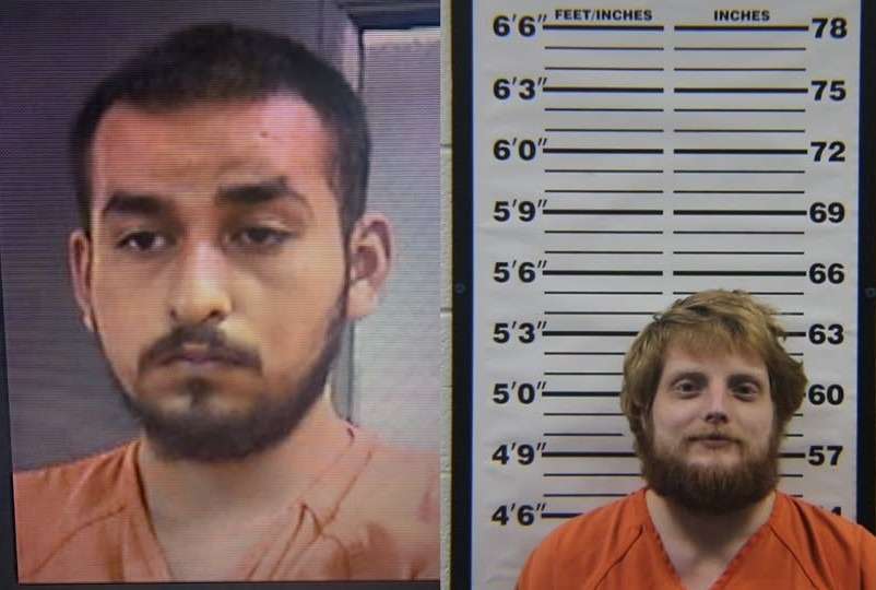 Booking photos of two men in orange jail clothing