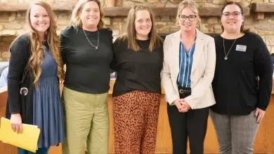 Dr. Leslie Alexander with Dr. Tierra Stark, CTE teachers and RISE Caldwell-Watauga director at the Oct. 13 Watauga County Schools Board of Education meeting